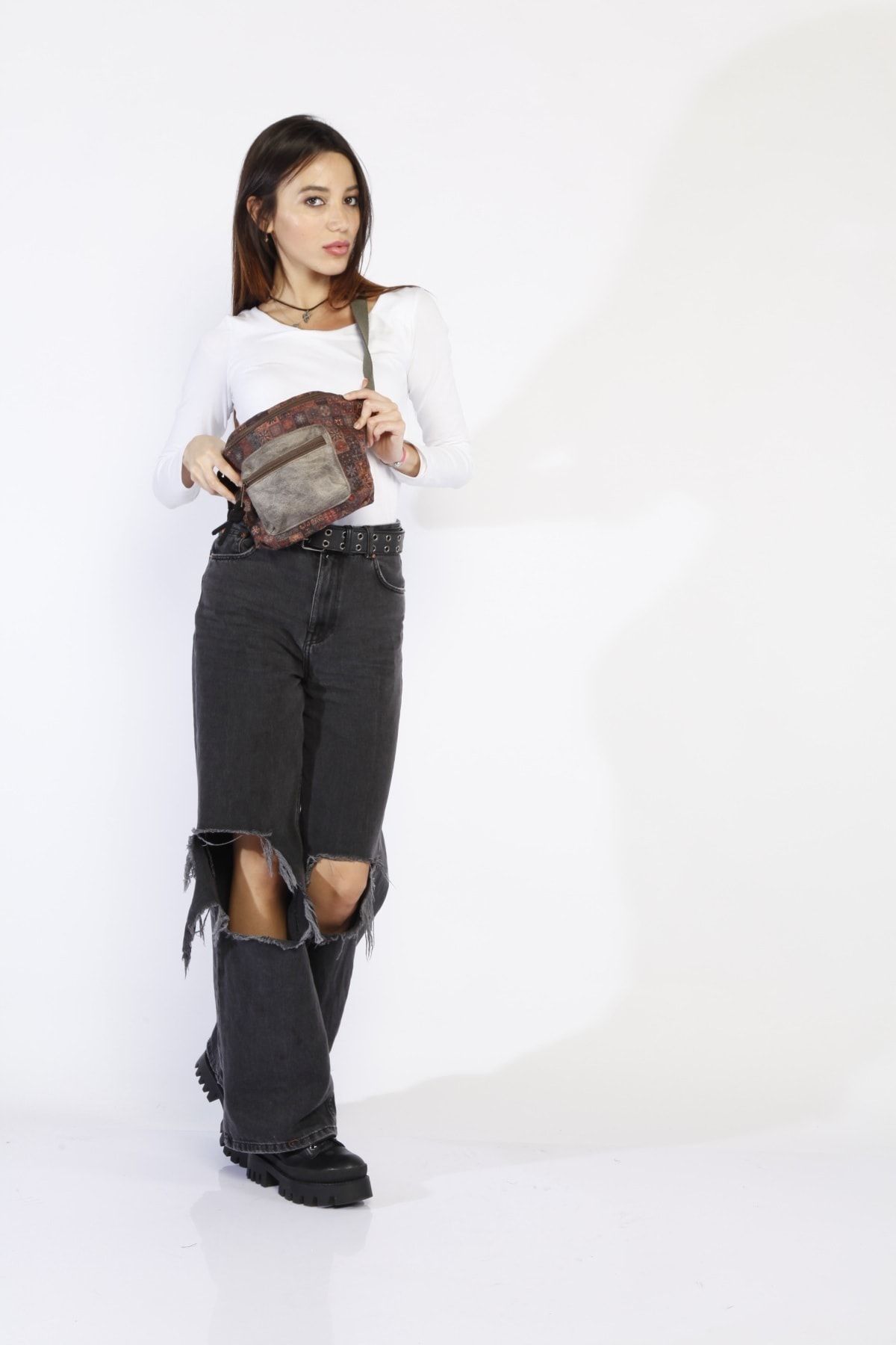Street Bag Etnik Desenli Bel Çantası Çift Gözlü Bel Çantası Unisex Renkli Omuz Ve Bel Çantası Etnik Çanta