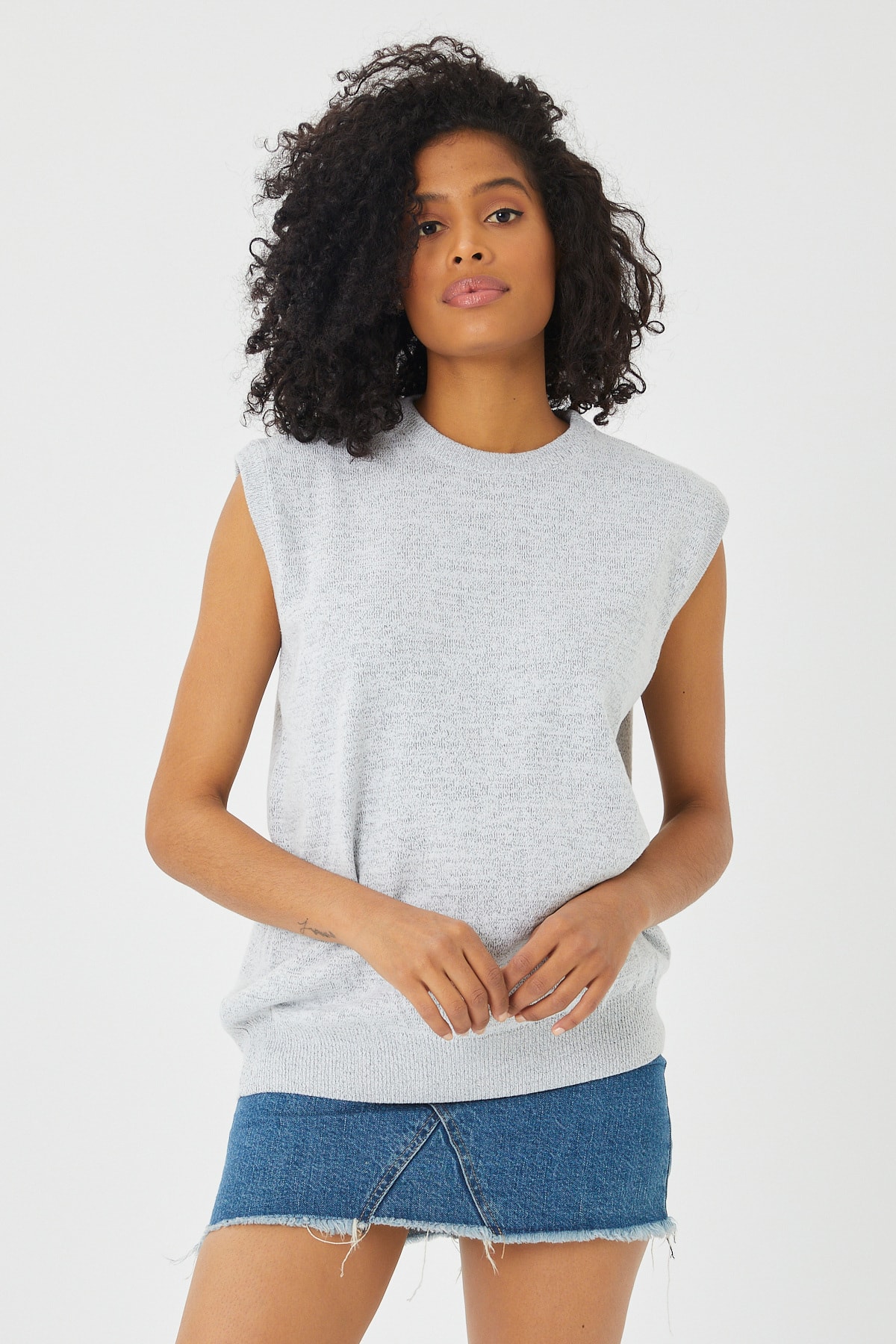 THE DOORE Kadın Gri Basic Triko Süveter