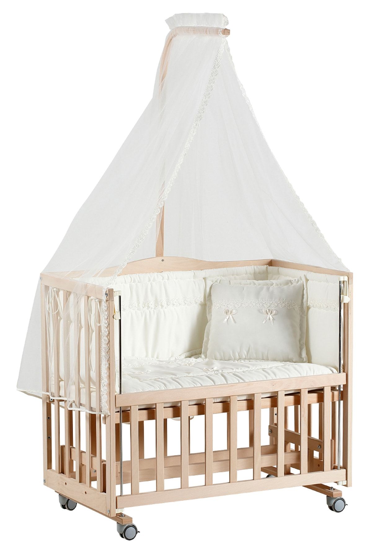 Pepper Kids Finn Ahşap Doğal Anne Yanı Beşik 3 Kademeli Lüx Bebek Beşiği50 X 90 Cm