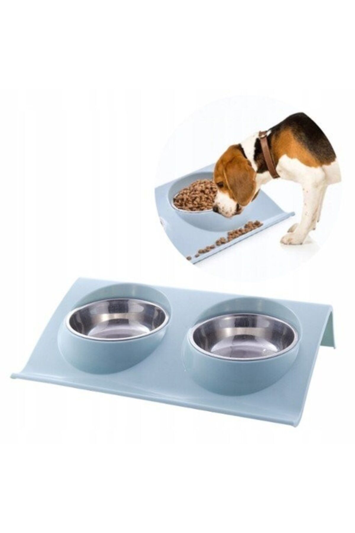 Mixpet Ikili Renkli Mama Ve Su Kabı Çelik Kaseli Mavi 29 Cm
