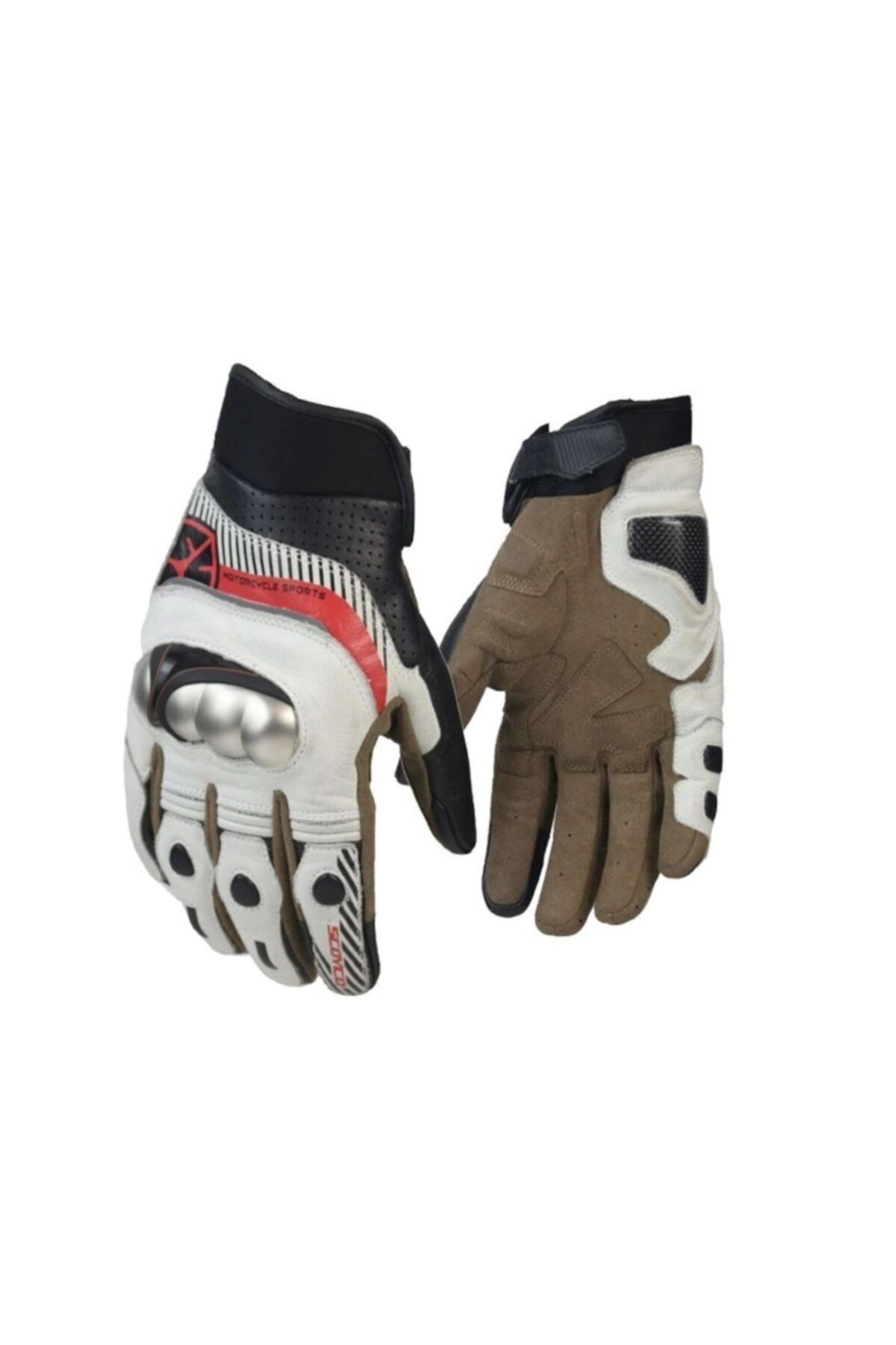 Scoyco Mc60 Motosiklet Eldiveni Deri Full Korumalı ( Beyaz )