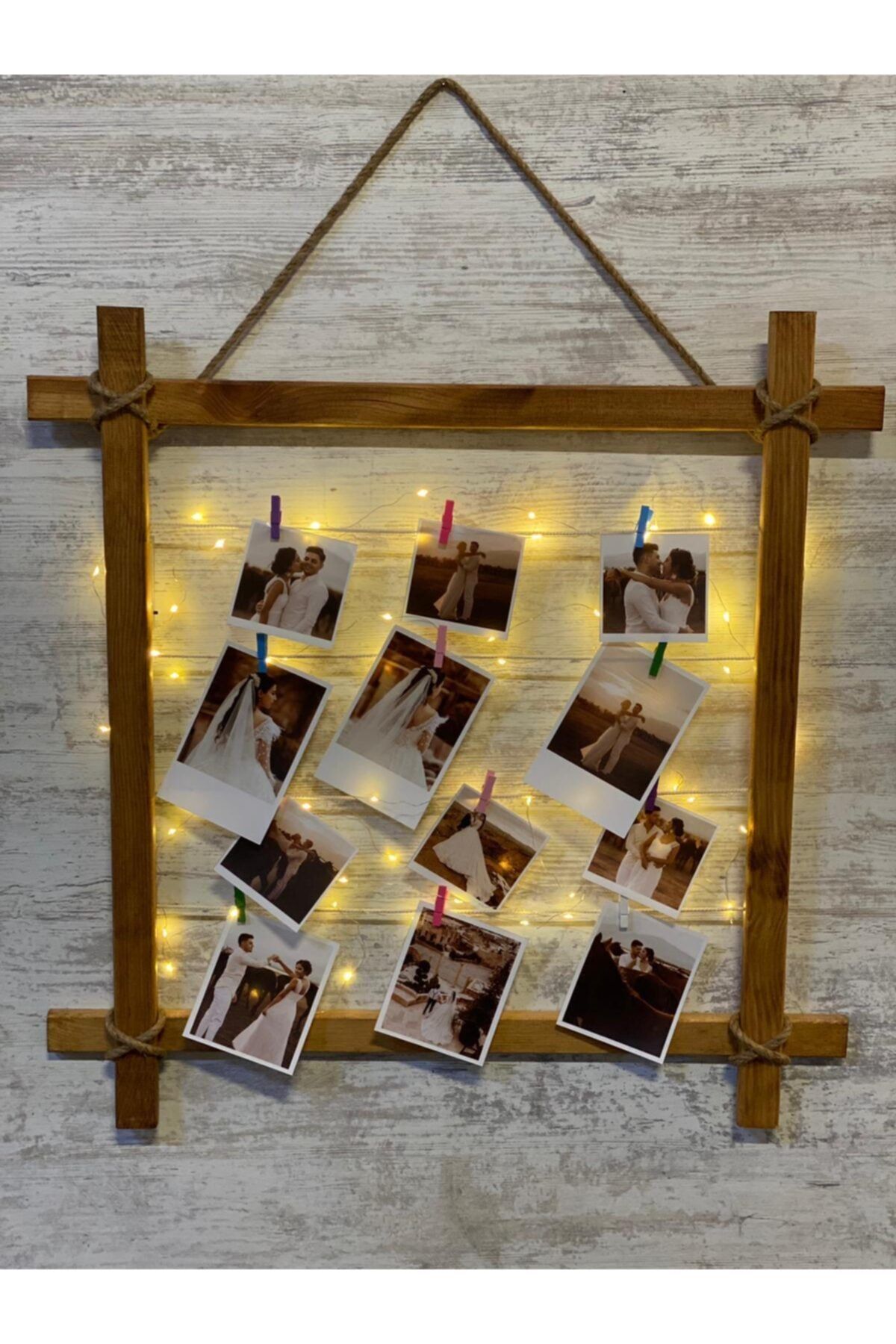 Express Mandallı Ahşap Işıklı Fotoğraf Askısı