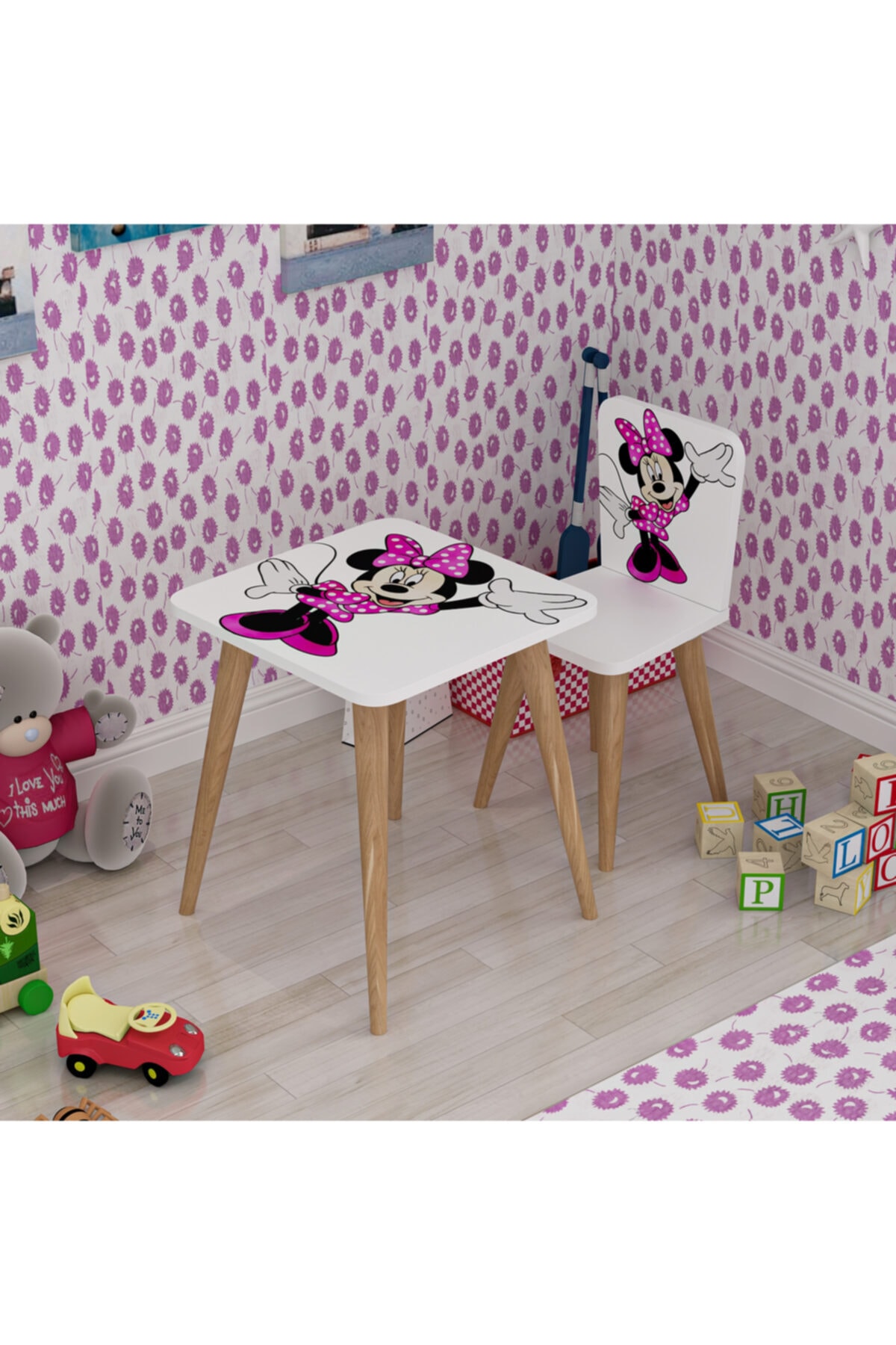 DECORAİR Keras Ahşap Ayaklı Çocuk Aktivite Masa Sandalye