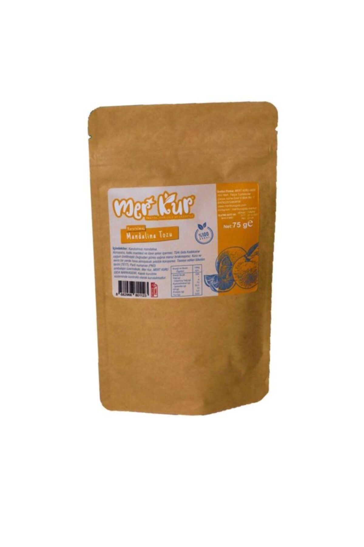 Mert kuru gıda Doğal Ve Pratik Kurutulmuş Mandalina Tozu 75 gram (Koruyucu, Katkı Maddesi Içermez)