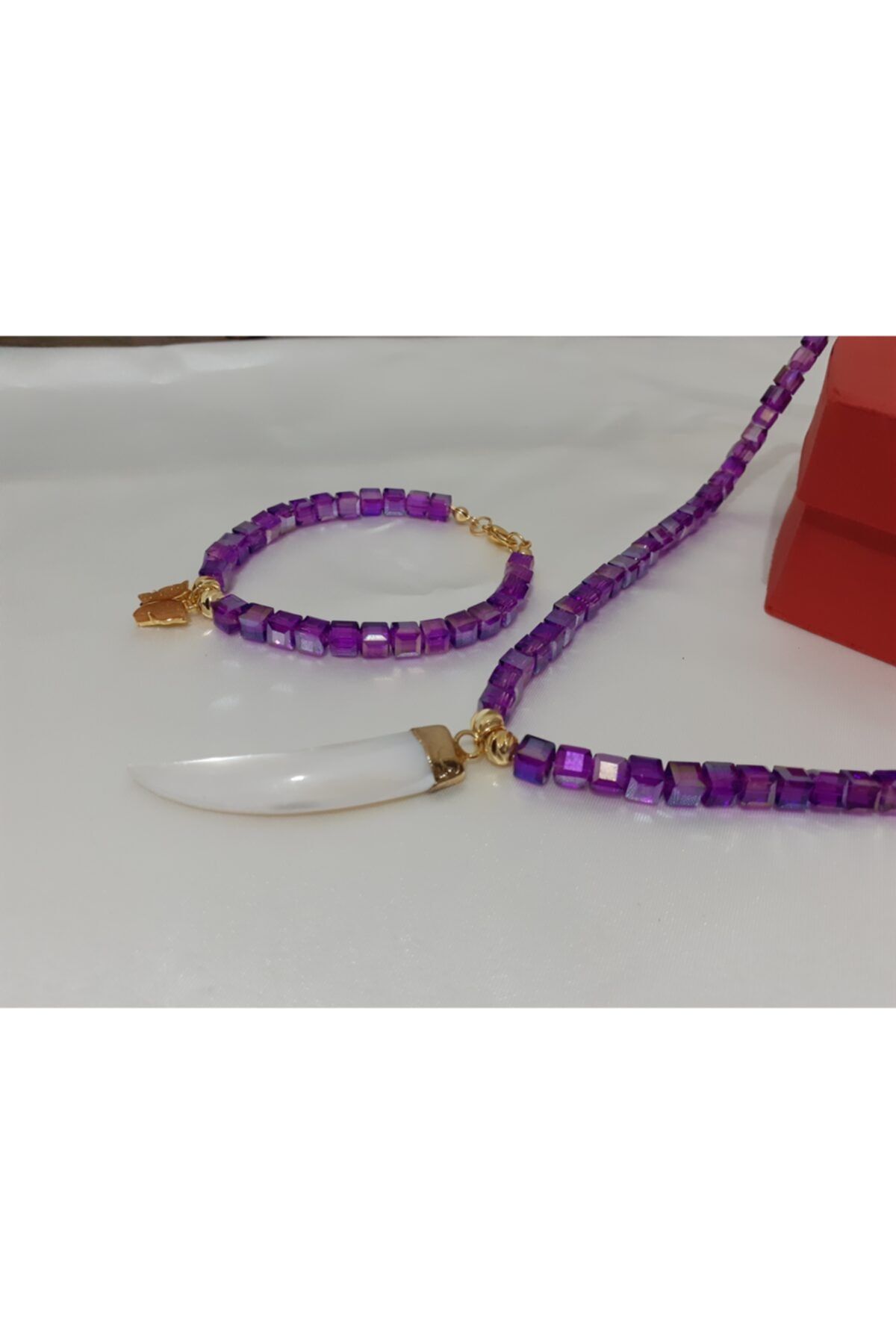 Miskhota Accessory Küp Kristal Taşlı El Yapımı Kolye & Bileklik Set