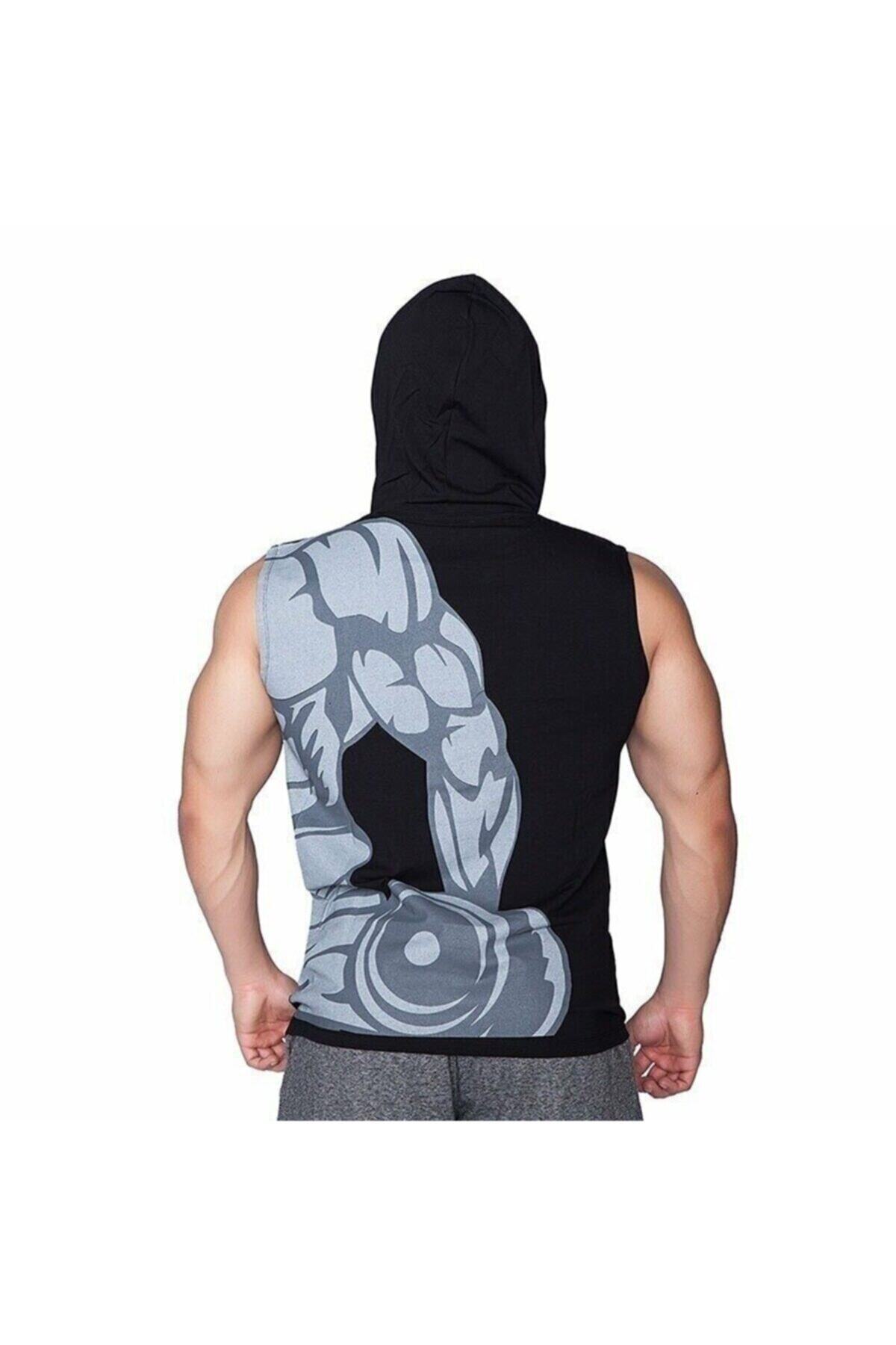 Supplementler Dumbell Arm Kapüşonlu Kolsuz T-shirt Siyah