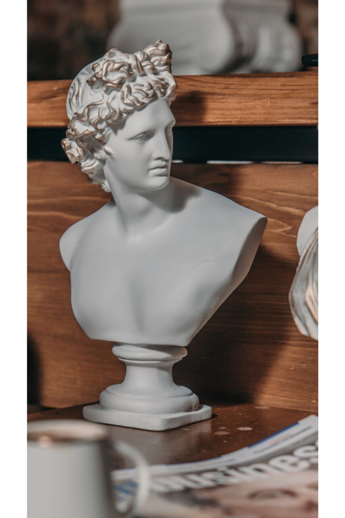 Ella's Design Studio Apollon Büst Heykel Biblo Beyaz Gold
