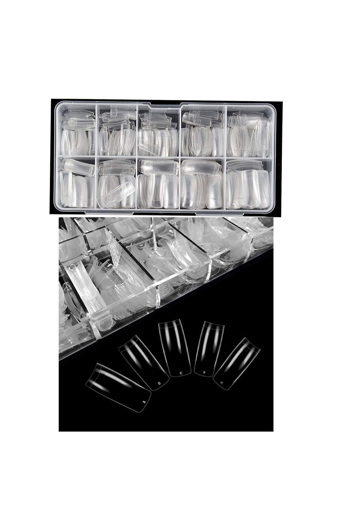 alaraycosmetics 100lü Protez Takma Tırnak Tips Yarım Ay Profesyonel Şeffaf Renk/10 Farklı Boy