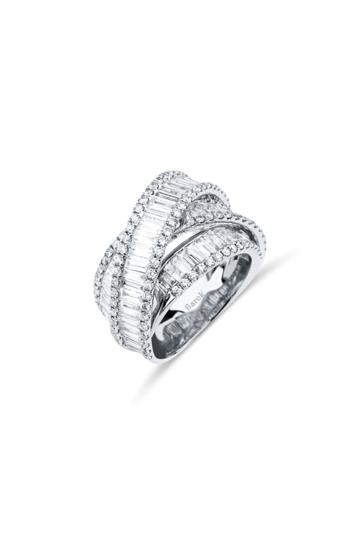 Barok Diamond Üç Sıra Baget Pırlanta Yarımtur Yüzük 3.22 Ct. E Vs 18k