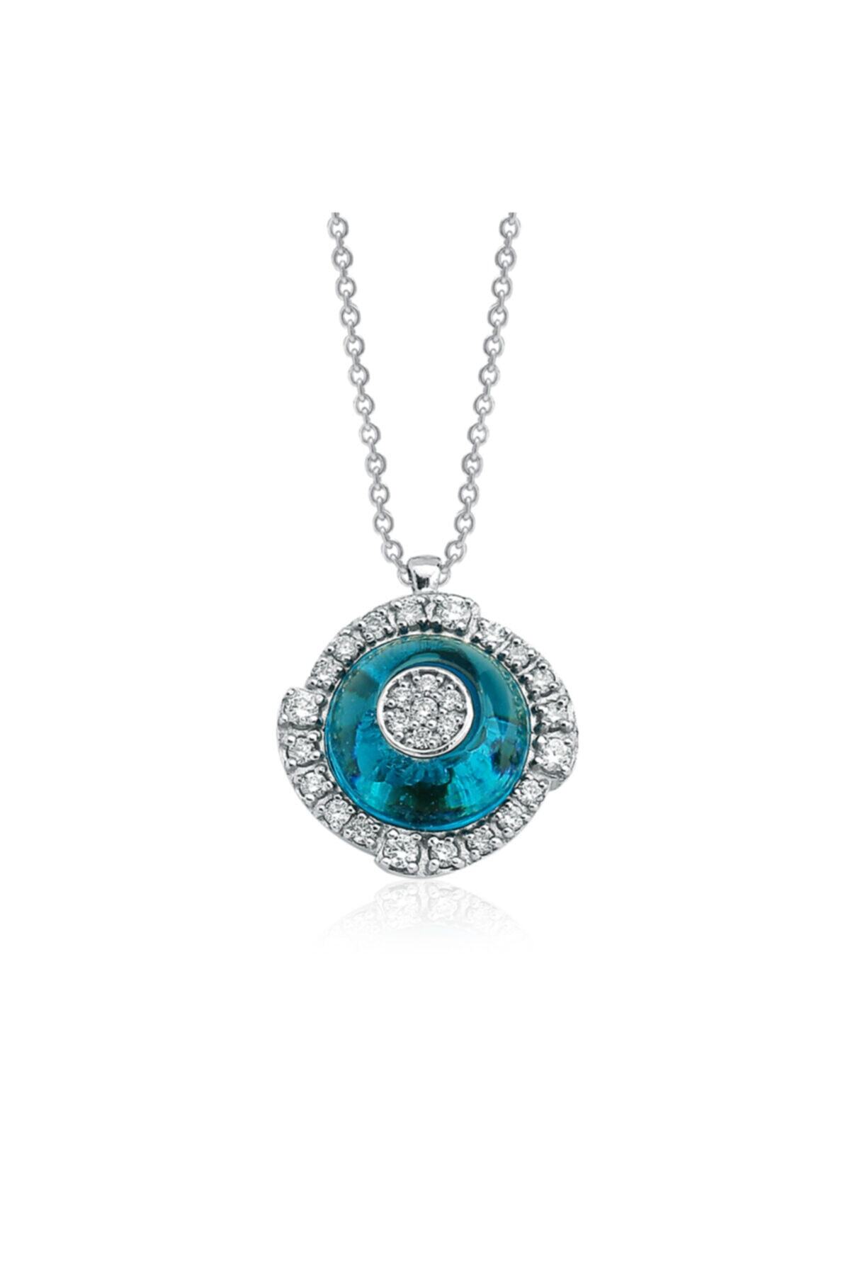 Barok Diamond Pırlantalı Blue Topaz Kolye 0.14 Ct. 14k
