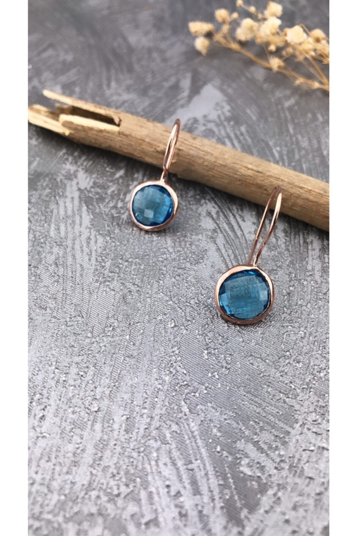 Joel Jewelry Aquamarine Taşlı Pembe Altın Kaplamalı Zarif Gümüş Küpe