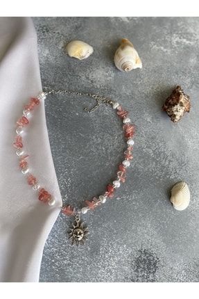 Gül Kuvars Kırık Y2k Fairycore Doğaltaş Kolye Image 3