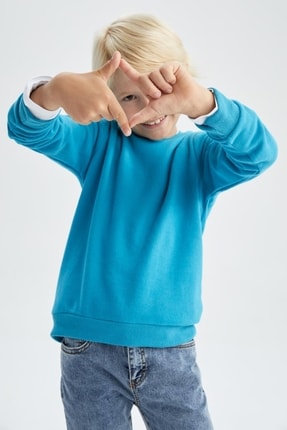 DeFacto Erkek &Ccedil;ocuk Regular Fit Okula D&ouml;n&uuml;ş Bisiklet Yaka Selanik Kumaş Sweatshirt