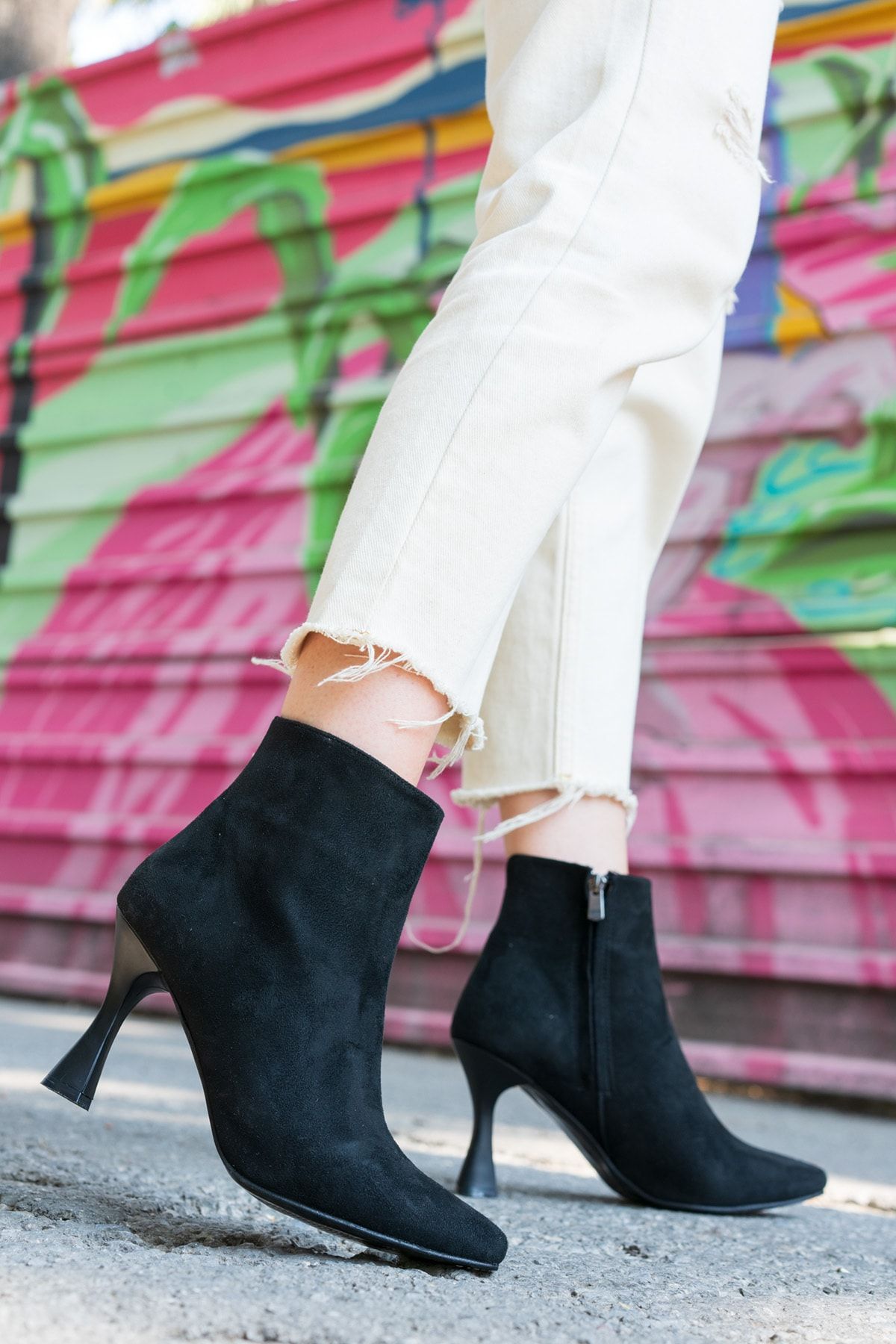 lmn ayakkab Lmn Black Suede Zippered Evening Dress Boots Women s