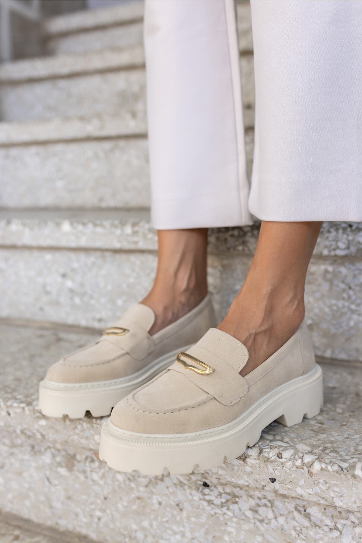 کفش آکسفورد جیر بژ زنانه لارسن