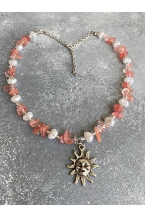 Gül Kuvars Kırık Y2k Fairycore Doğaltaş Kolye Image 5