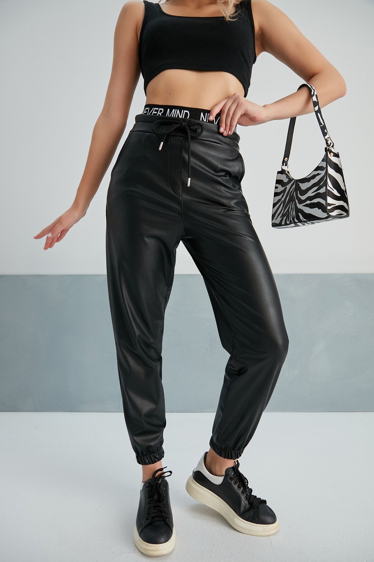 Petite leather store jogger