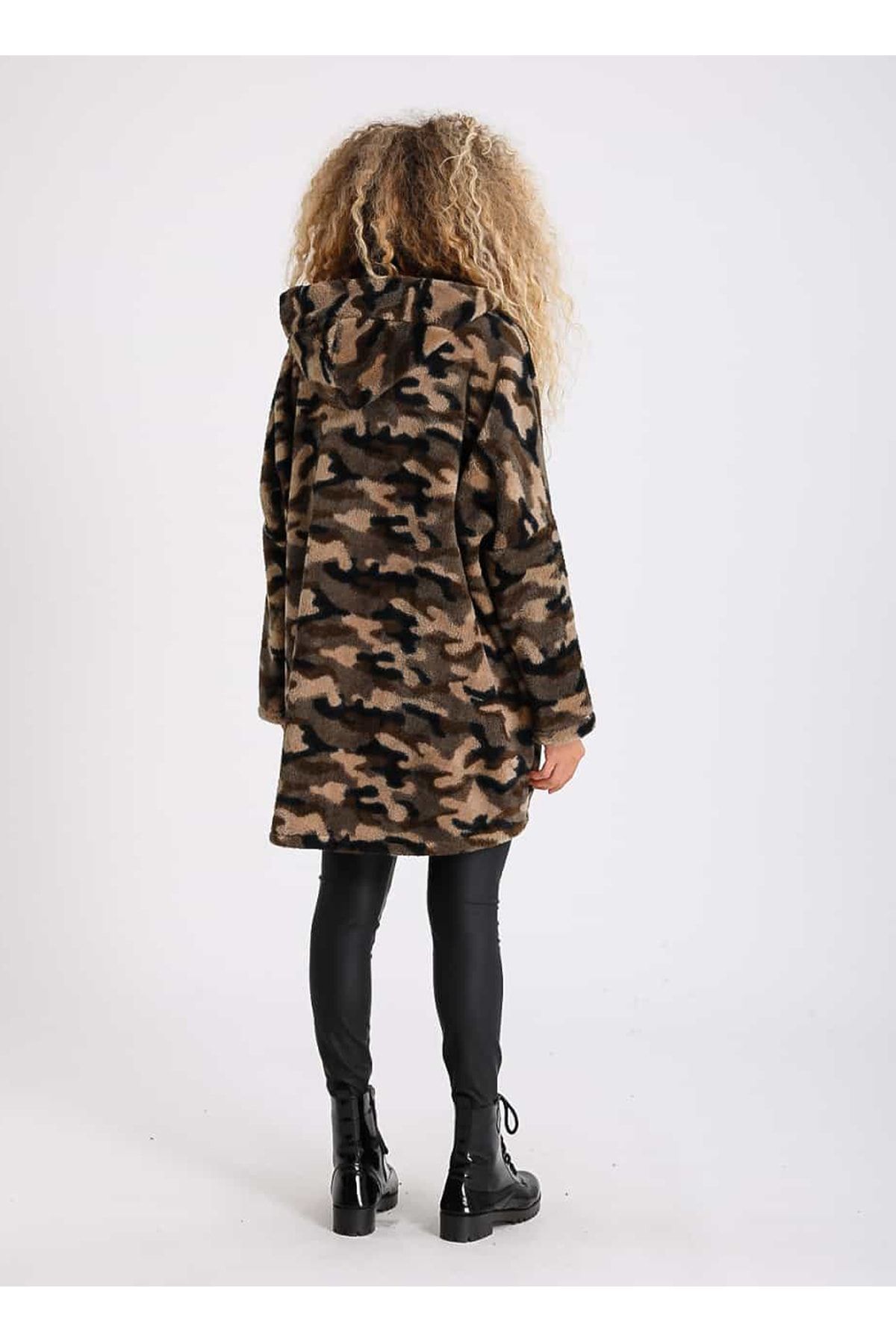 AYASOFYA OTANTIK Women s Camouflage Patterned Hooded Plush Coat