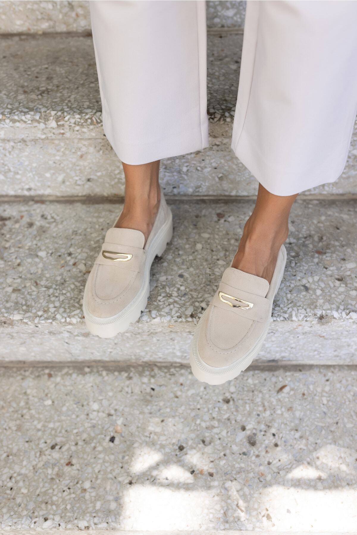 کفش آکسفورد جیر بژ زنانه لارسن