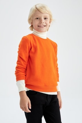 DeFacto Erkek &Ccedil;ocuk Regular Fit Okula D&ouml;n&uuml;ş Bisiklet Yaka Selanik Kumaş Sweatshirt