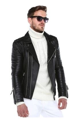 Hakiki Deri Erkek Siyah Spor Deri Ceket Image 1