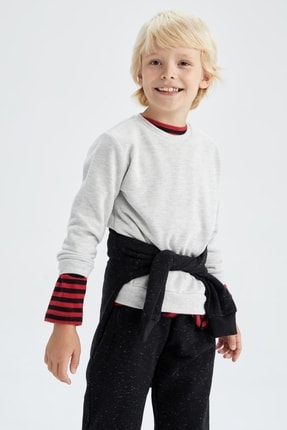 DeFacto Erkek &Ccedil;ocuk Regular Fit Okula D&ouml;n&uuml;ş Bisiklet Yaka Selanik Kumaş Sweatshirt