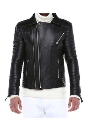 Hakiki Deri Erkek Siyah Spor Deri Ceket Image 2