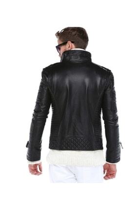 Hakiki Deri Erkek Siyah Spor Deri Ceket Image 4