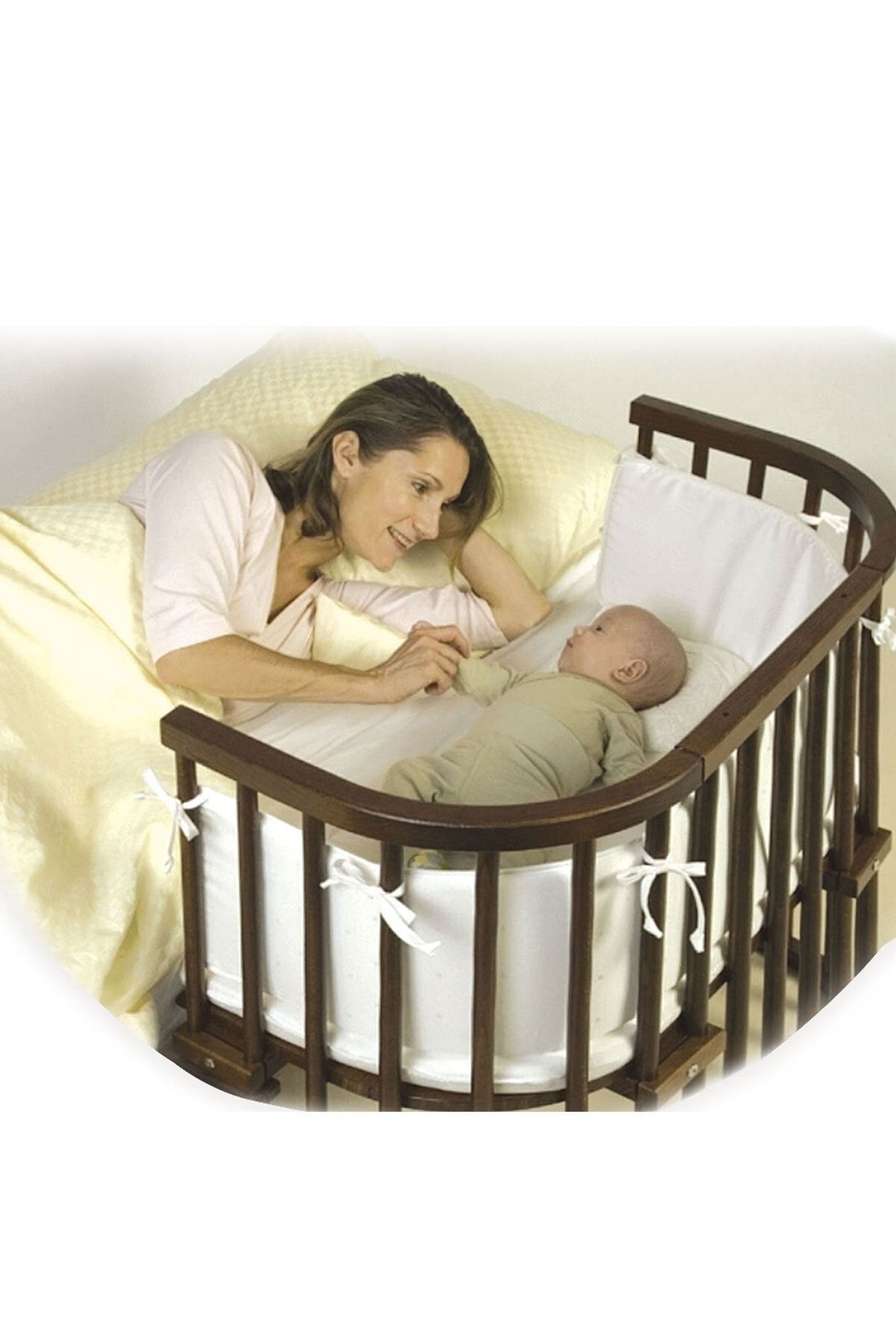 Babycom Anne Yanı Ceviz Beşik + Krem Uyku Seti
