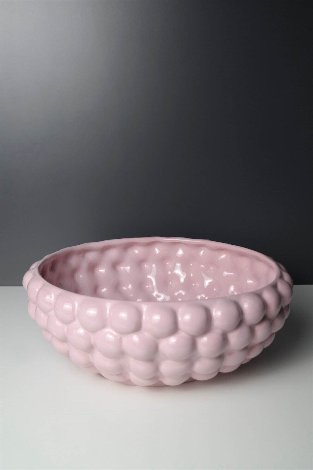 Joy Home Pembe Köpük Desenli Porselen Kase