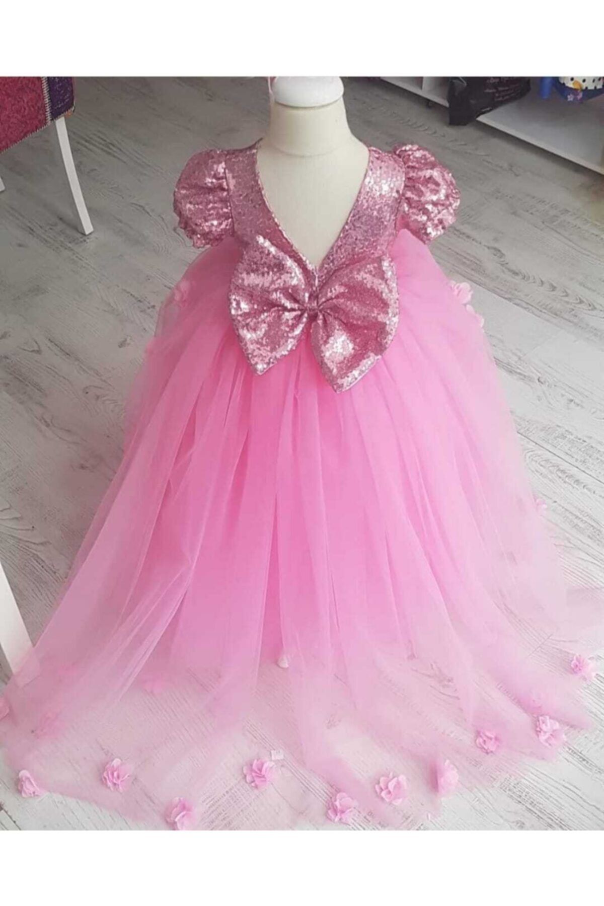 ADA ANNE ÇOCUK MODA Kız Çocuk Pembe Payetli Abiye Elbise