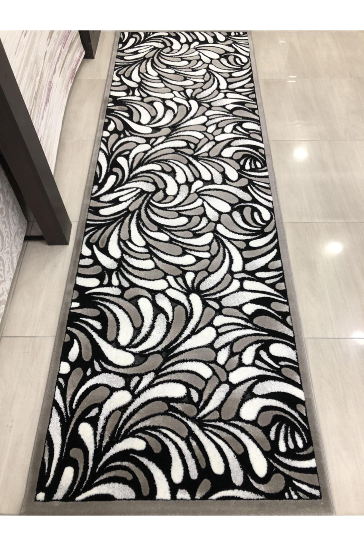 Kaşmir Halı Jade Z-012-02 Gri Beyaz 97 x 300 Yolluk 3 m