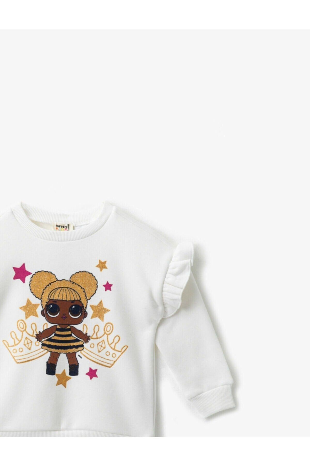 koton kiz cocuk lol surprise lisansli baskili firfirli ekru sweatshirt 1kkg17255ak fiyati yorumlari trendyol