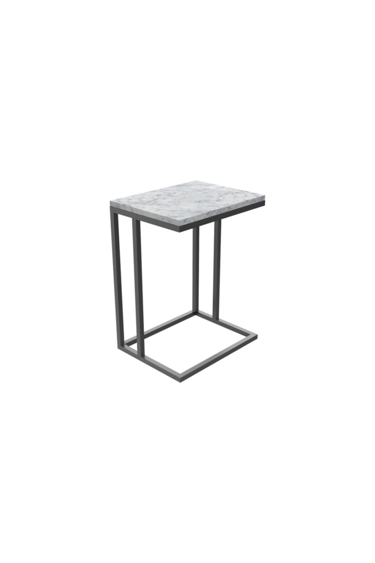 MAKSA Garbo Carrara White Metal Üzeri Mat Siyah Statik Boyalı C Sehpa