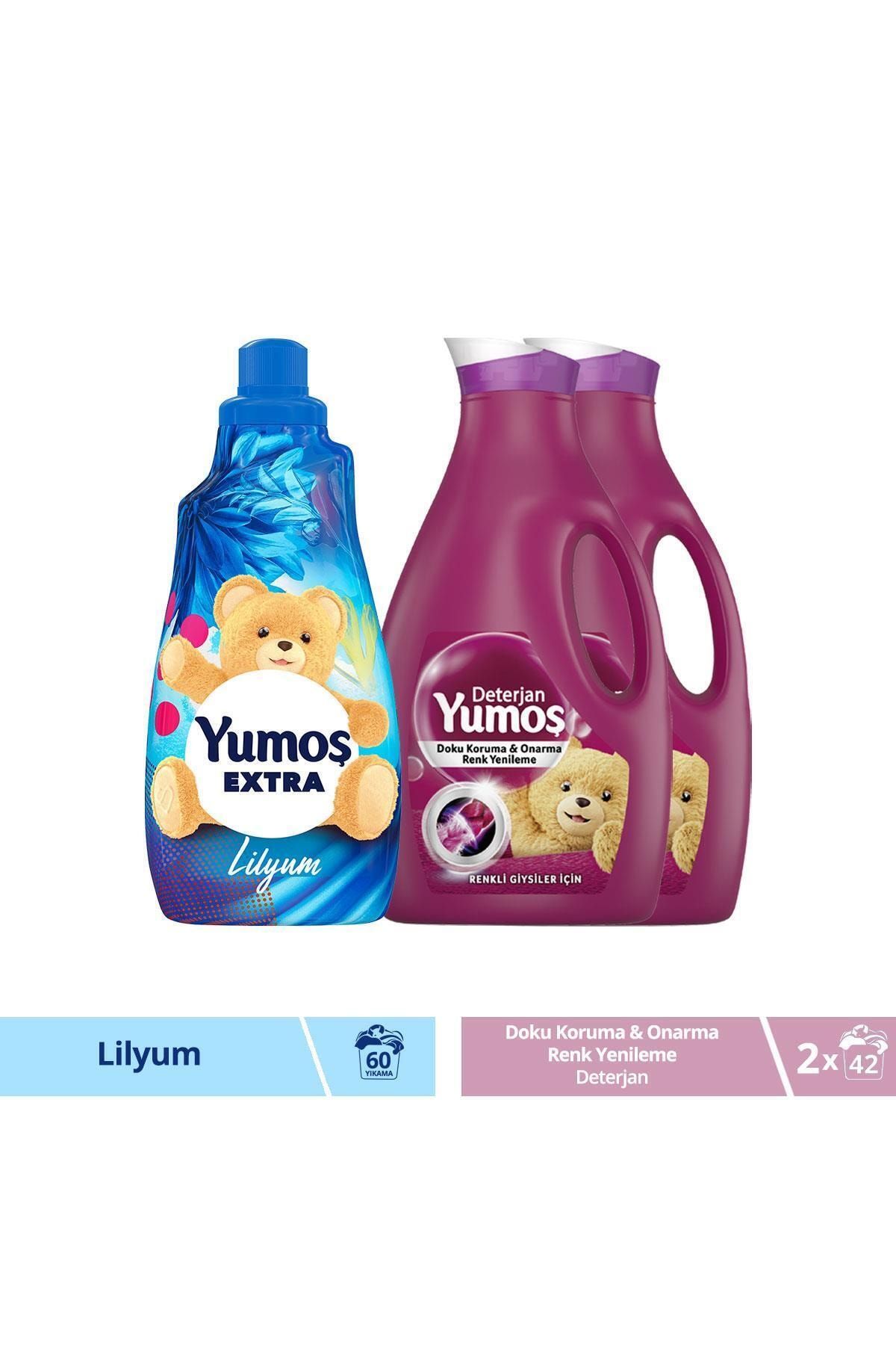 Yumoş Extra Lilyum Konsantre Yumuşatıcı 1440 Ml + Renkli Giysiler Için Deterjan 2520 ml X2