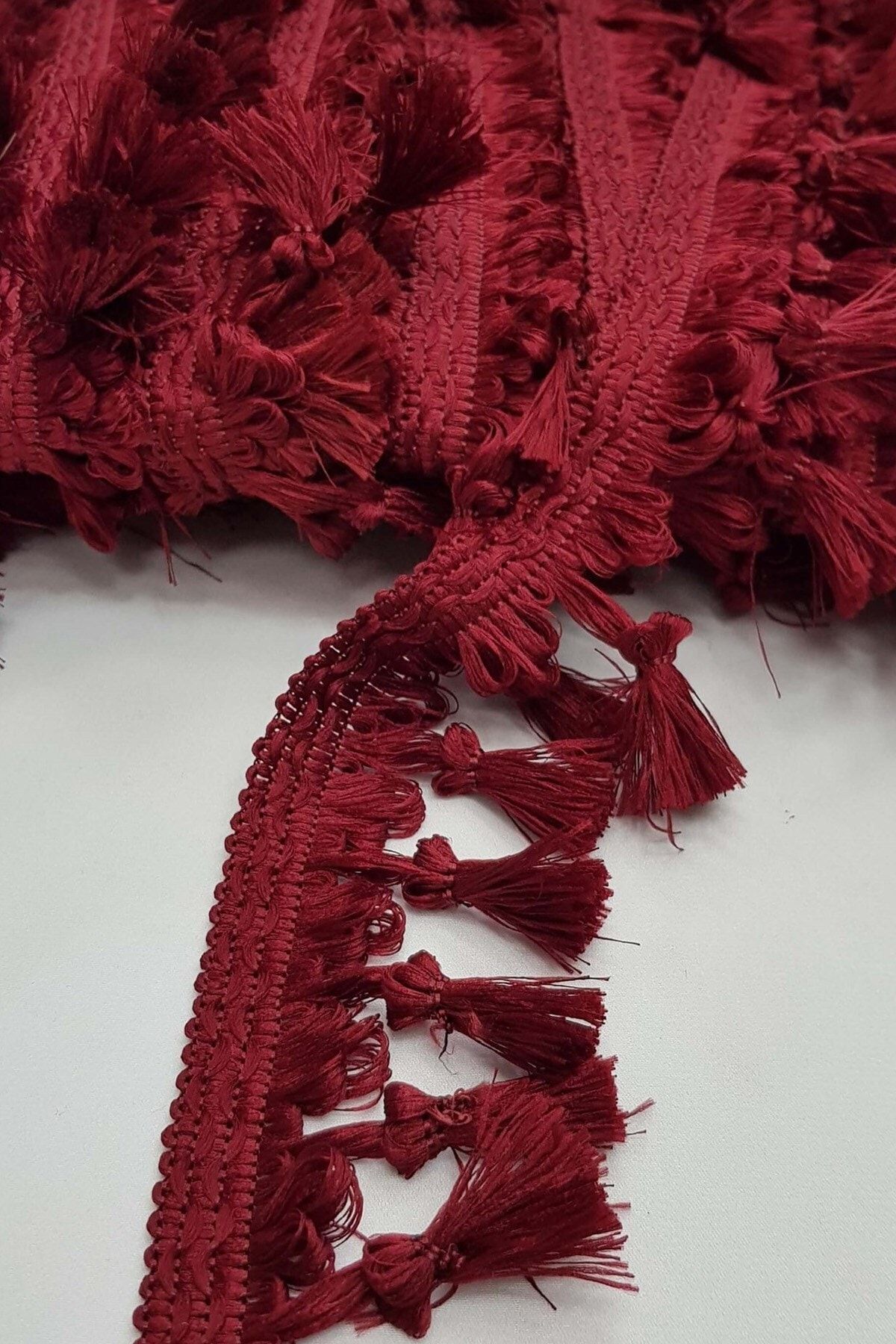 Hayalperest boncuk Bordo Topuzlu Püskül Saçak 7cm (1 Mt )