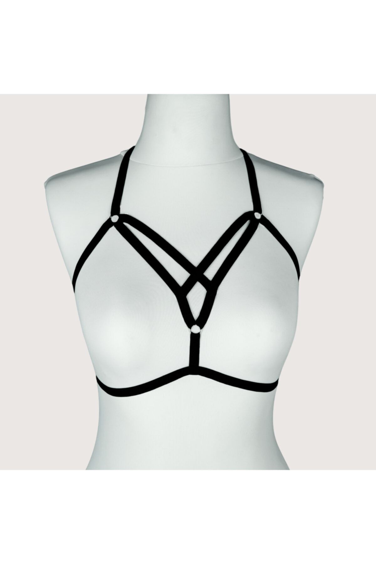 MADAME FREYA Üçgen Göğüs Detaylı Siyah Fantezi Harness