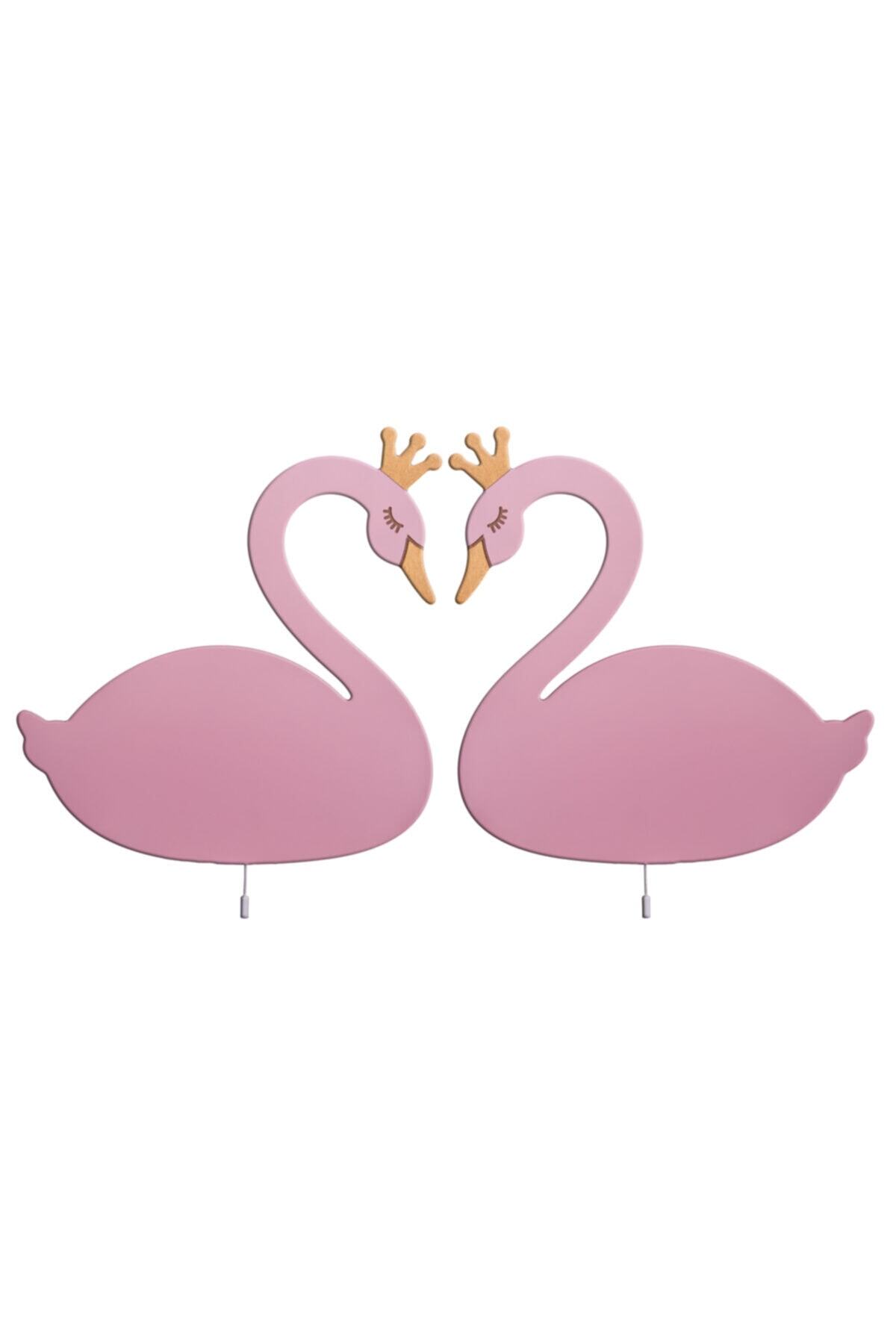 BugyBagy Pembe Ikili Ahşap Kuğu Gece Lambası Dekoratif Çocuk Odası Duvar Aydınlatma Yıldız Sticker