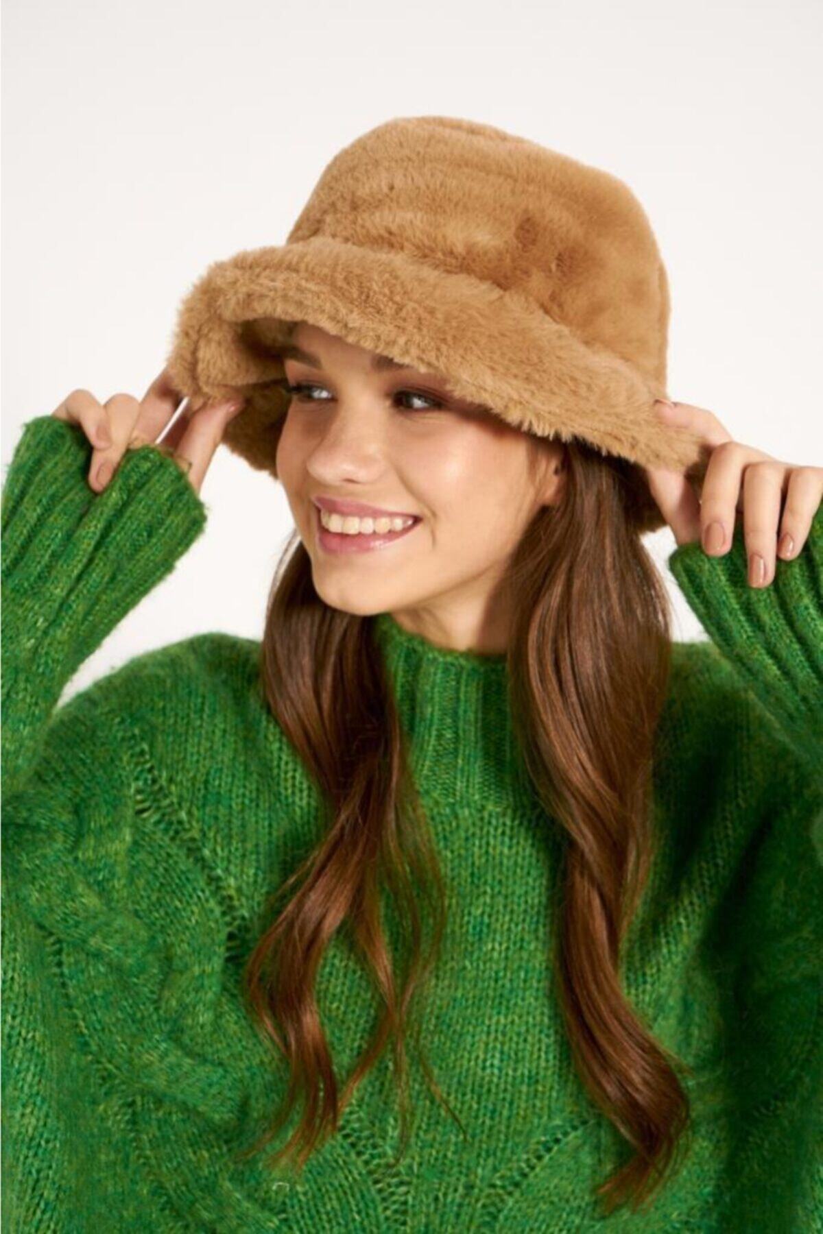 FELLMENS Camel Peluş Bucket Kadın Şapka