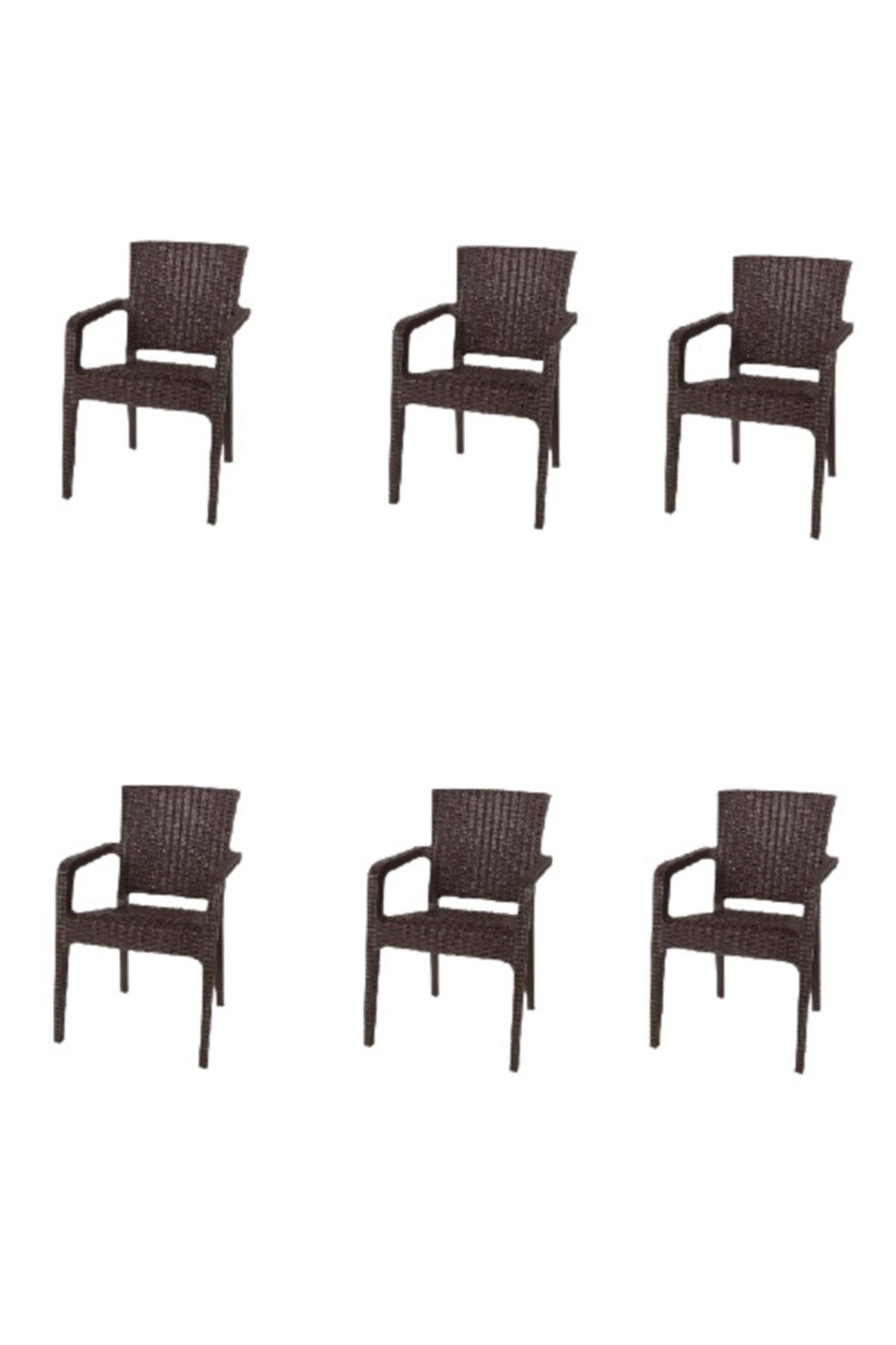 Comfort Kahverengi Lilyum Rattan 6 Adet Sandalye 6 Minder