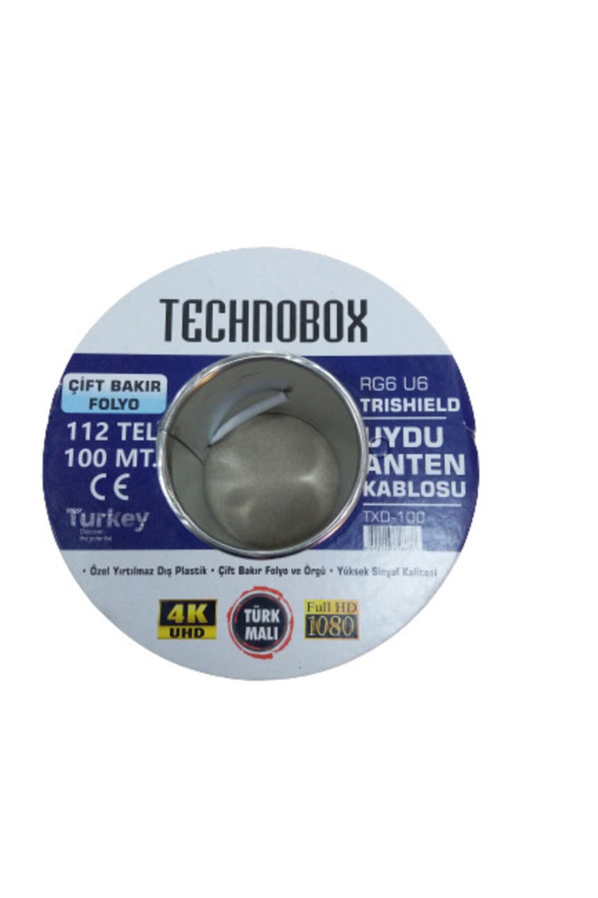 Technobox Rg6 U6 112 Tel Çift Bakır Folyo Anten Uydu Kablosu Full Hd 100 Metre
