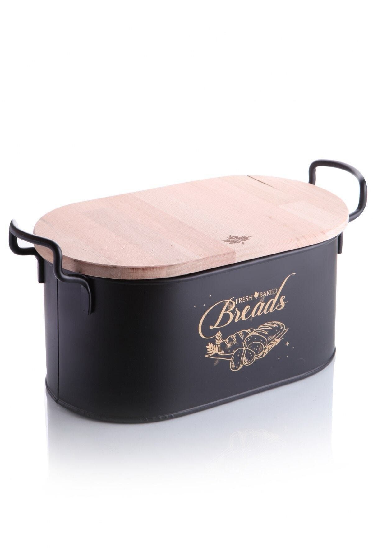 Kitchen Chef Bambu Kapaklı Lüx Metal Ekmek Kovası