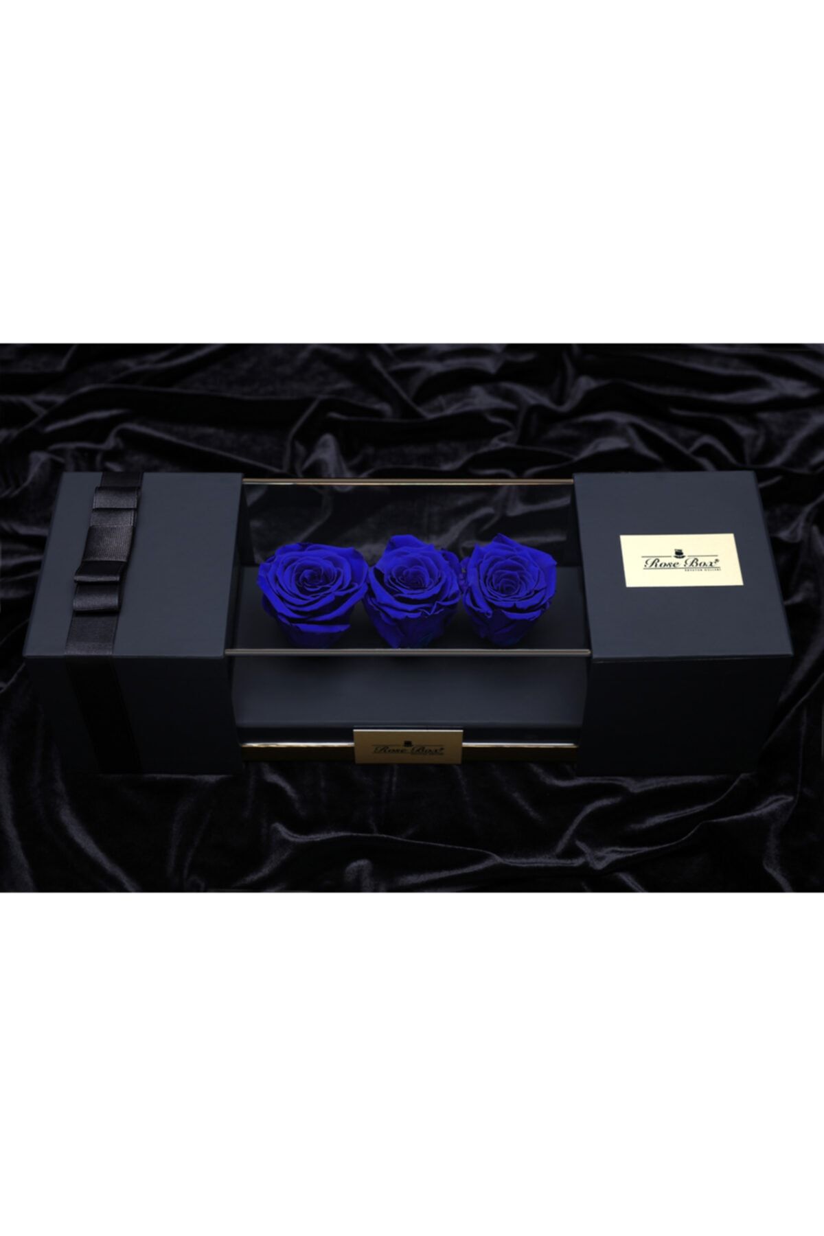 Rosebox Bleu Koleksiyonu - Cam Kutuda Mavi Solmayan Güller - 3'lü Mavi Gül