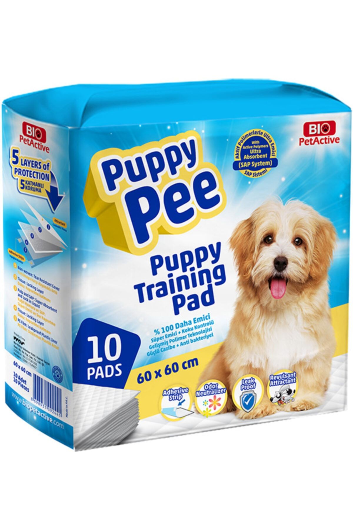 Bio PetActive Puppy Pee Tuvalet Eğitim Çişi Pedi 60 X 60 Cm (10 Adet)
