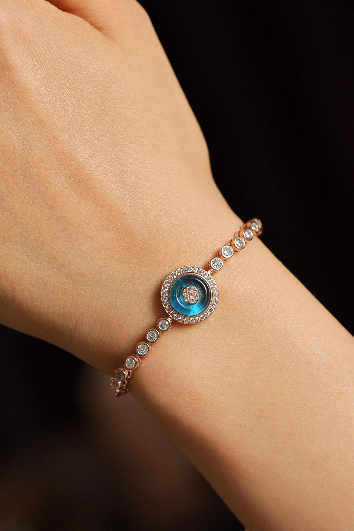 Hicret Gümüş Nazar Boncuklu Gümüş Bileklik