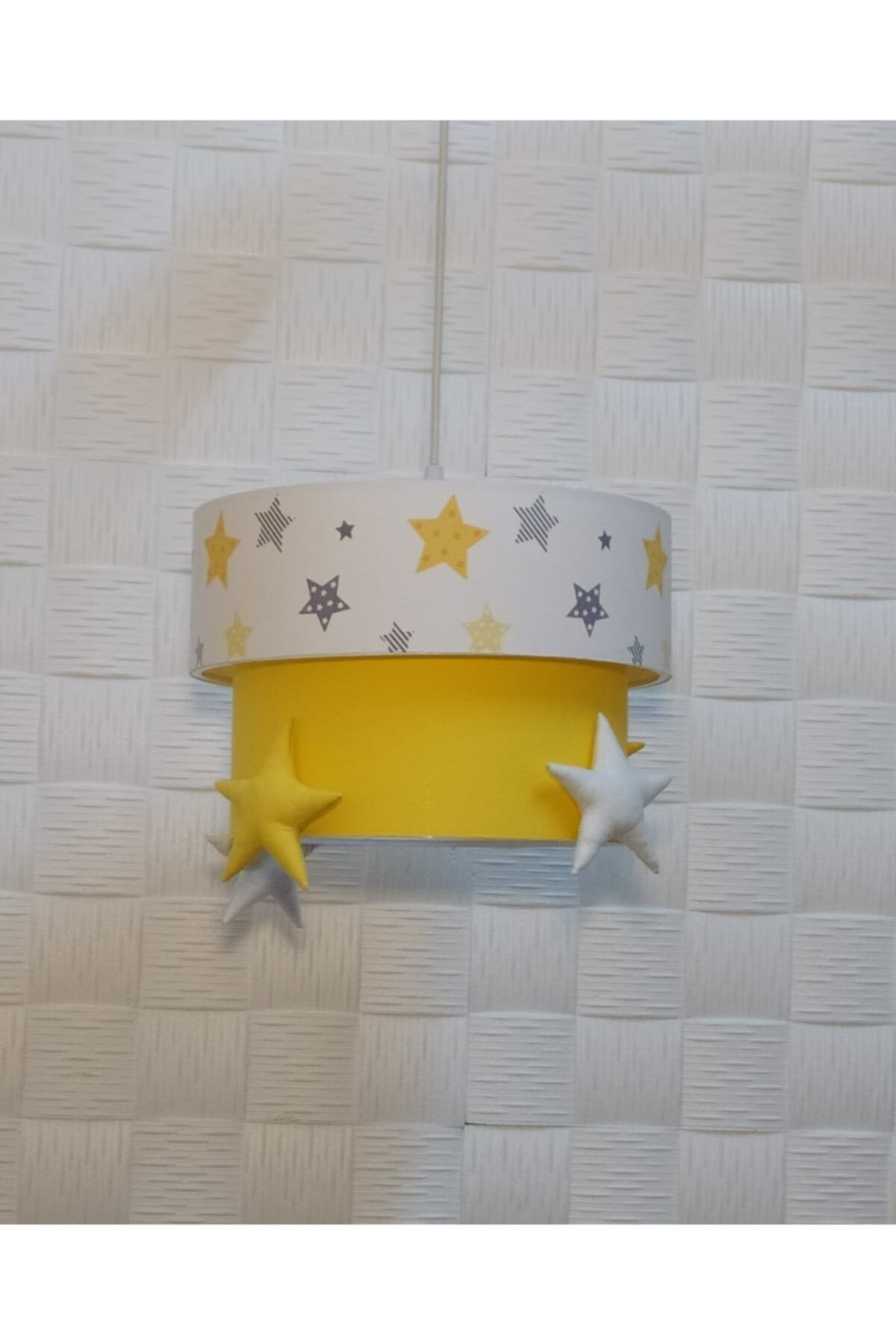 Egelight Sarı Beyaz Yıldız Süslü Çocuk Odası Bebek Odası Avize Sarkıt Pasta