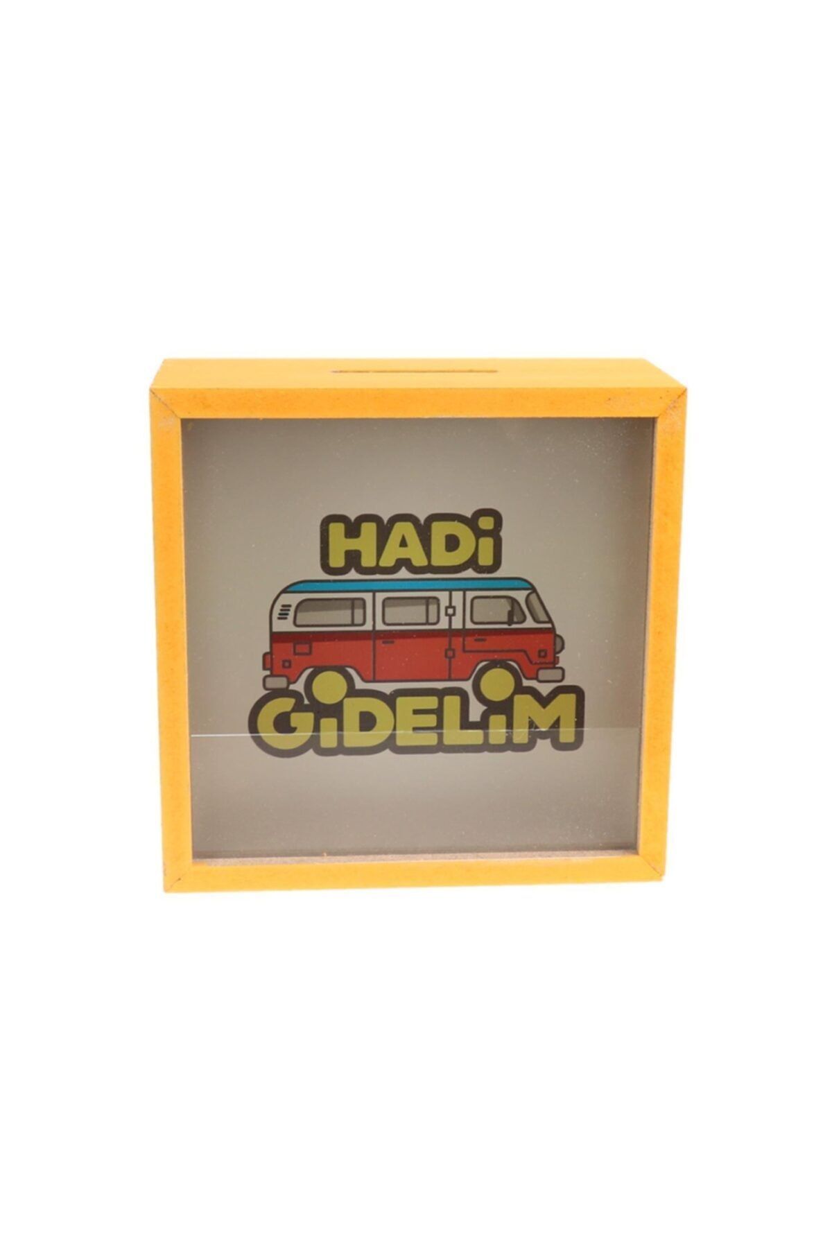 Attach Sarı Hadi Gidelim Baskılı Ahşap Kumbara