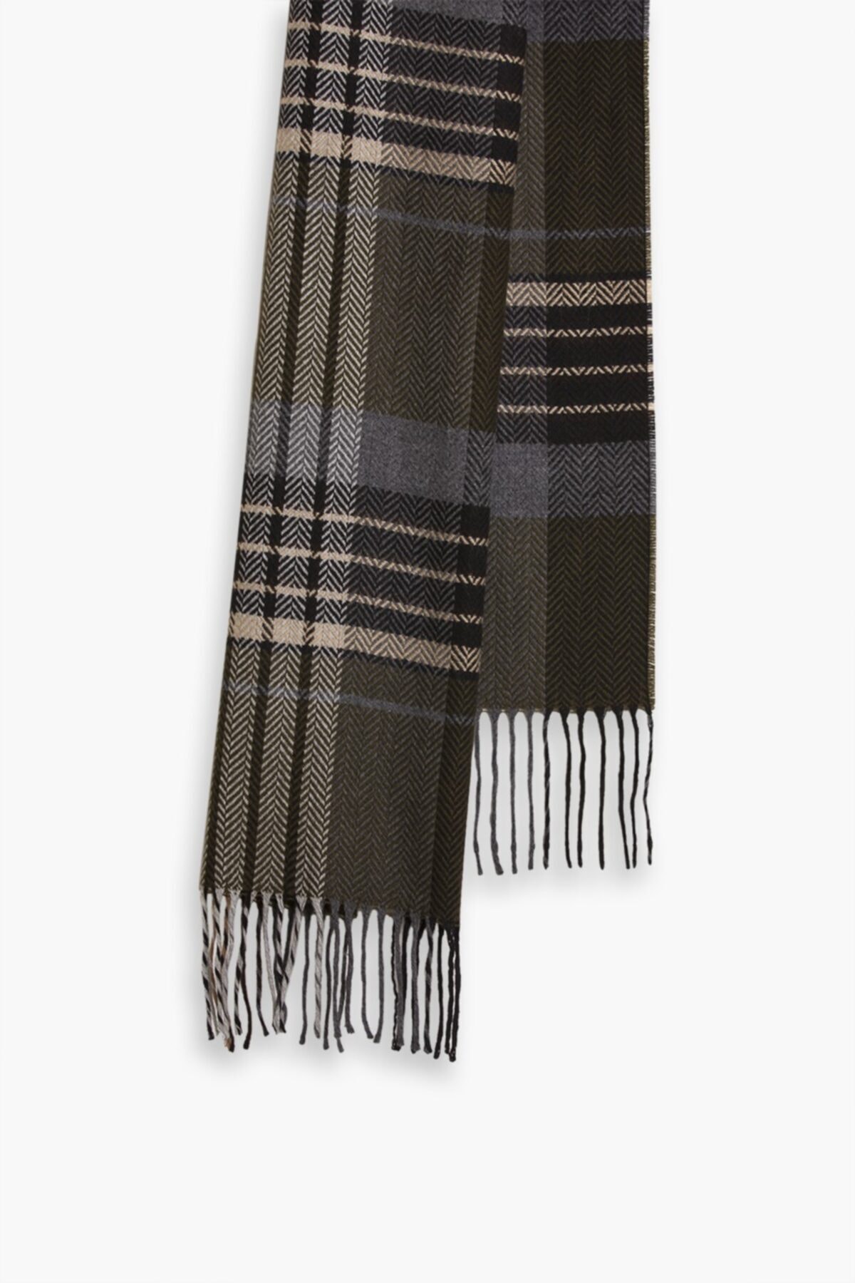 hateko Erkek Yeşil Balıksırtı Dokulu Ekoseli Atkı