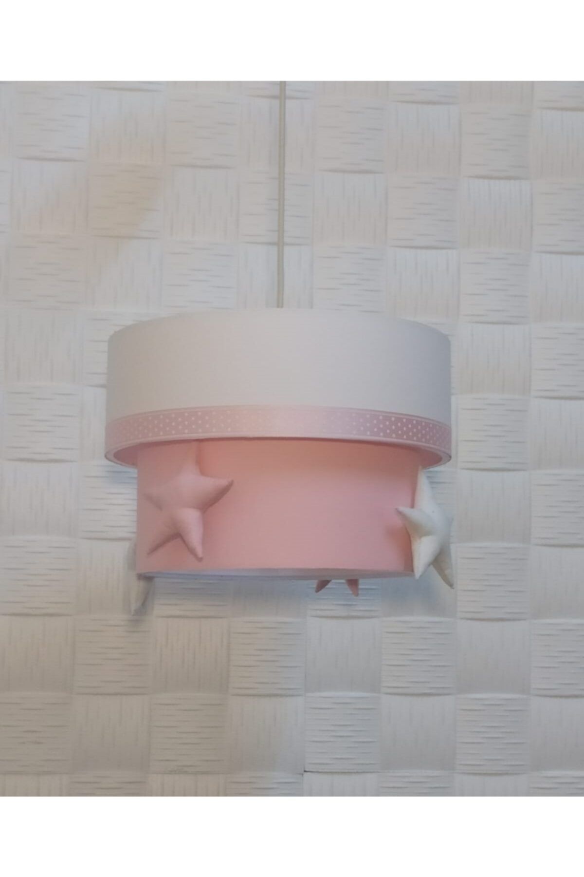 Egelight Beyaz Pembe Şerit Süslü Çocuk Odası Bebek Odası Avize Sarkıt Pasta