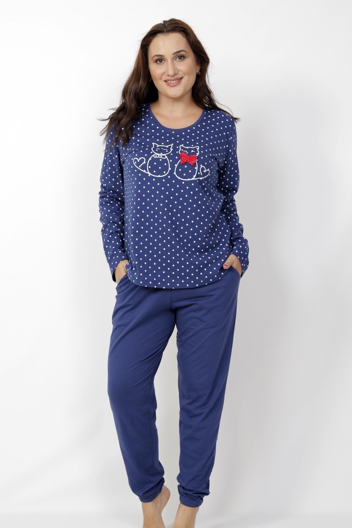 VİENETTA Pamuklu Büyük Beden Uzun Kol Pijama Takım